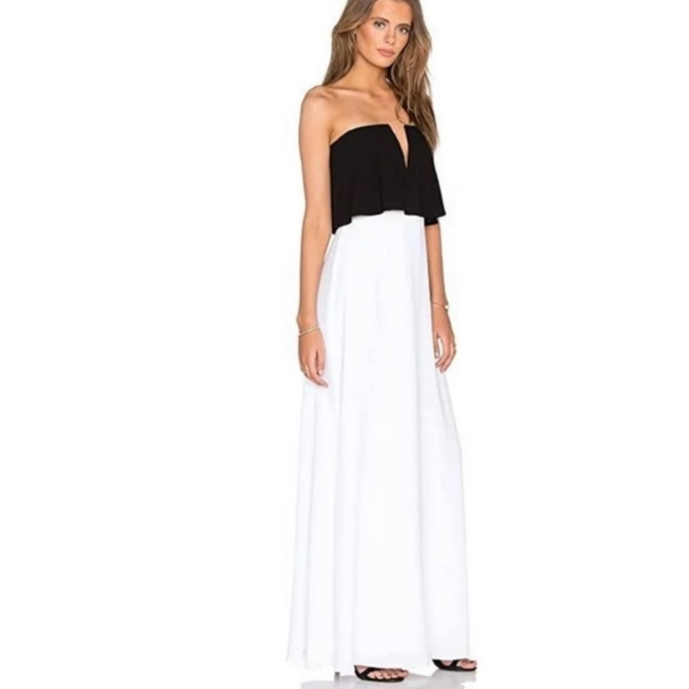 BCBGMAXAZRIA Alyse Strapless Gown Black/White - Size 0 - EUC